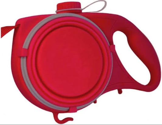 Laisse 5 en 1 pour chiens avec gourde intégrée + bol pliable et distributeur de sacs à déjections
